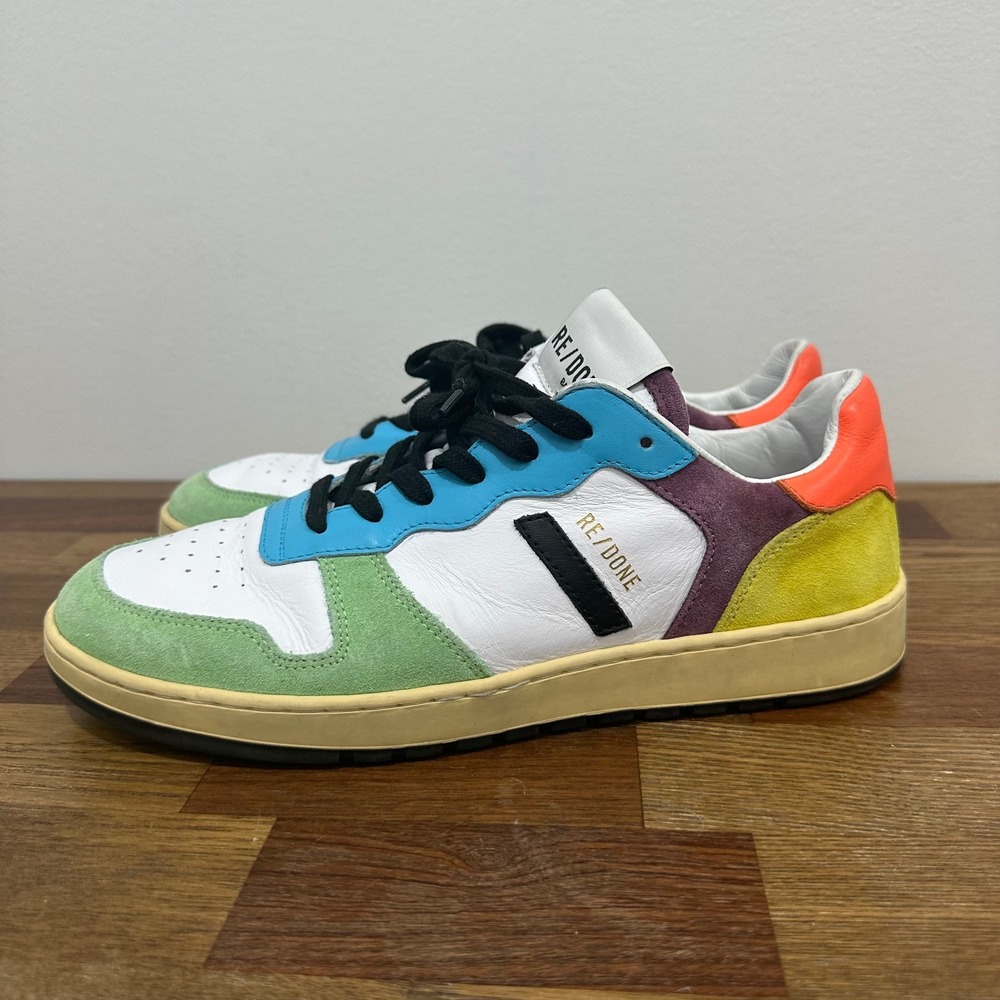 Re/Done Green and White Sneakers Classic Low-Top Design